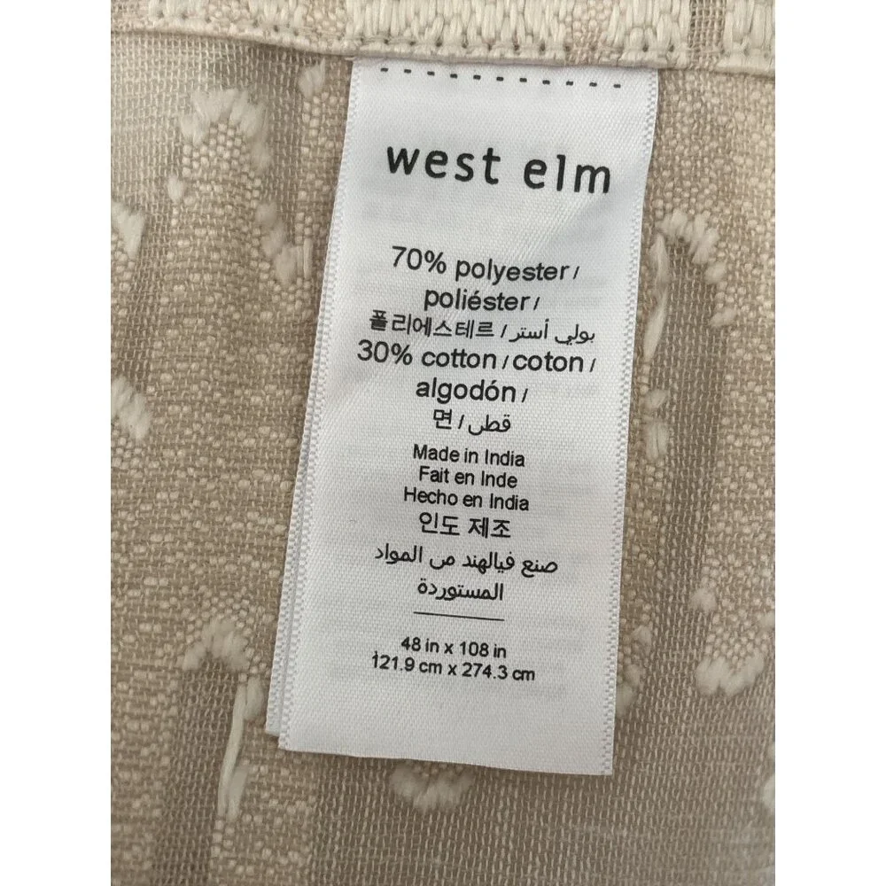 West Elm Sheer Curtain Panel 48x108 Beige White Abstract Diamond Long